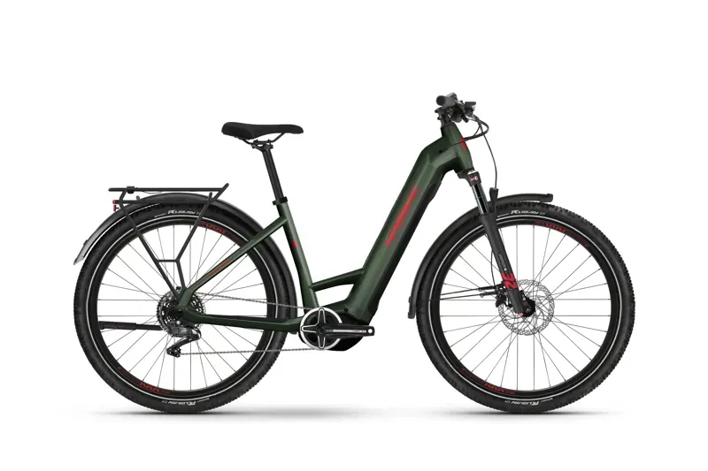 2024 Haibike Trekking 5 - Step Thru Electric Hybrid Bike - Olive / Red