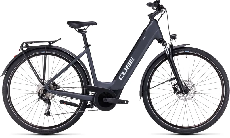 2024 Cube Touring Hybrid One 625 - Easy Entry Frame Electric Hybrid Bike - Grey / White