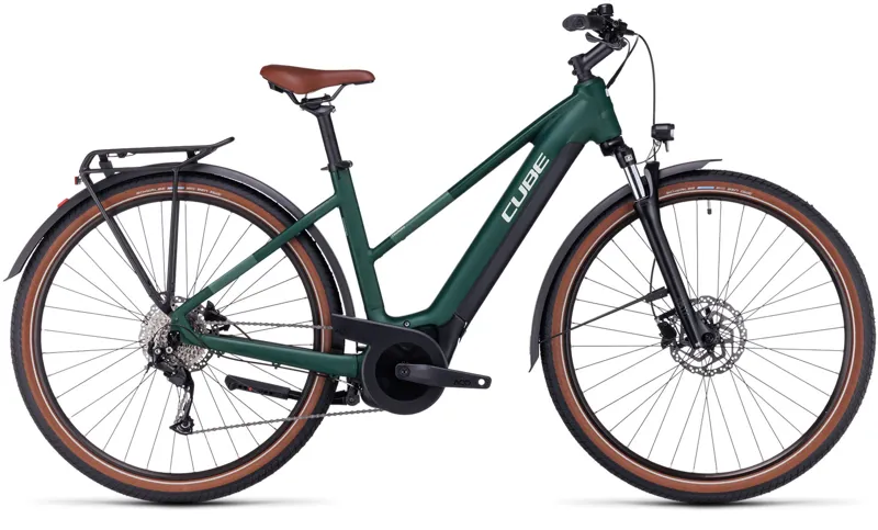 2024 Cube Touring Hybrid One 625 - Trapeze Frame Electric Hybrid Bike - Dark Green