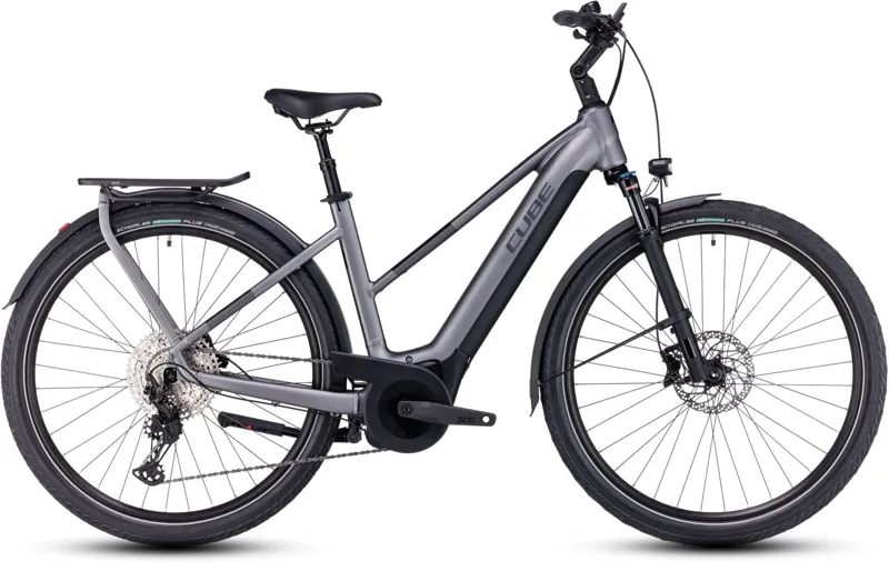 2024 Cube Touring Hybrid EXC 625 - Trapeze Frame Electric Hybrid Bike - Grey / Metal