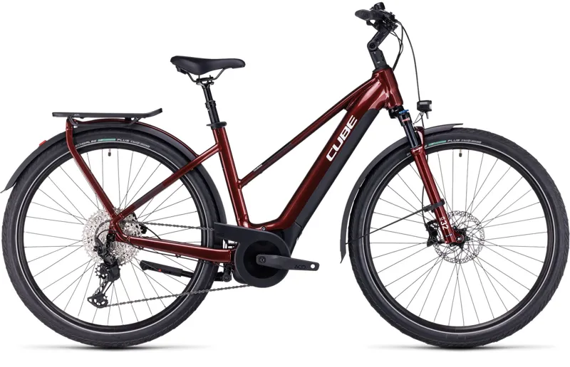 2024 Cube Touring Hybrid EXC 625 - Trapeze Frame Electric Hybrid Bike - Red / White
