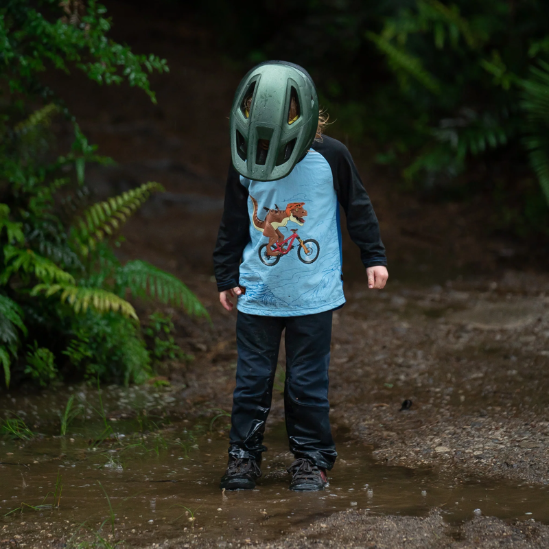 Kids Ride Shotgun Dino Windproof Kids Jersey - Blue / Black-2