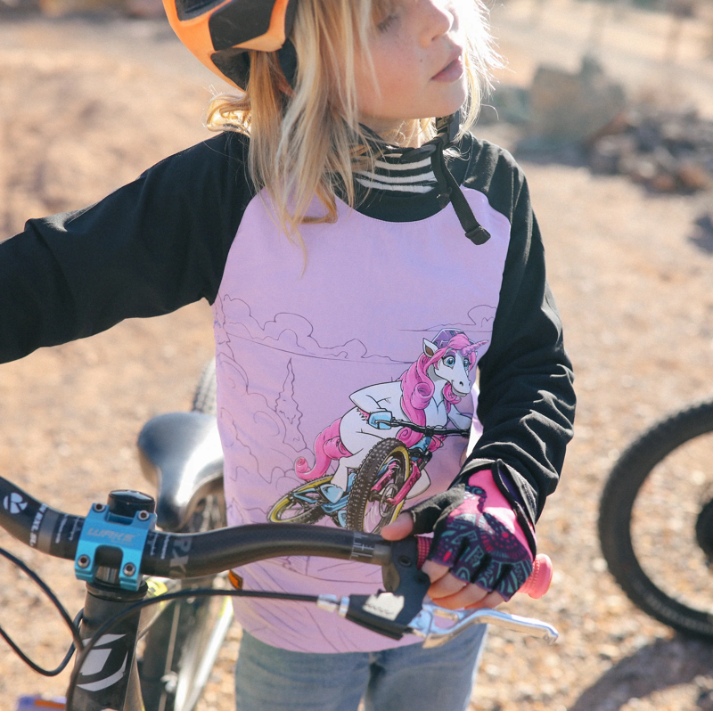 Kids Ride Shotgun Unicorn Windproof Kids Jersey - Pink/Black-2