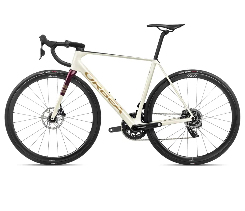 2024 Orbea Orca M21eteam Pwr Road Bike In Ivory White Burgundy/Vulcano-1