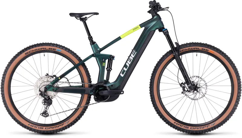 Cube Stereo Hybrid 140 HPC SLX 750 Electric Mountain Bike in Goblin/Yellow