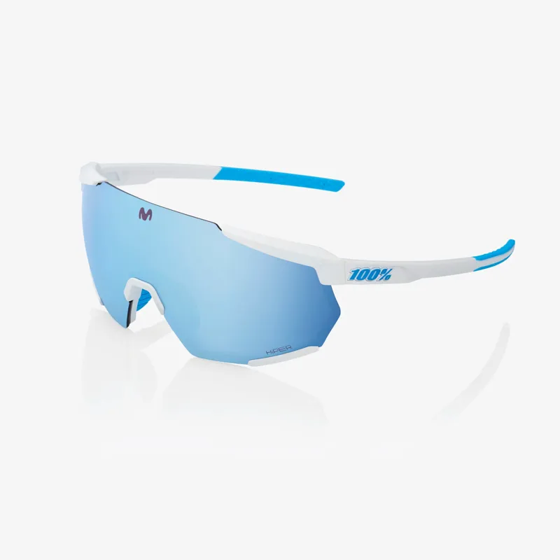 100% Racetrap 3.0 HiPER Blue Lens Sunglasses in SE Movistar Team White