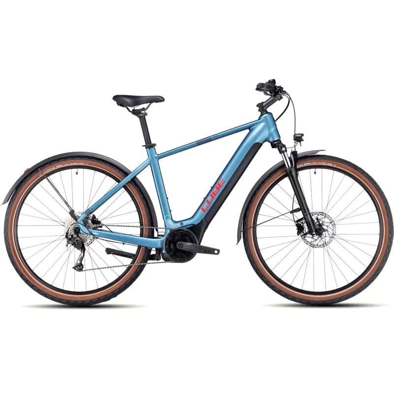 Cube Nuride Hybrid Performance 625 Allroad eTouring Bike in Blue/Red