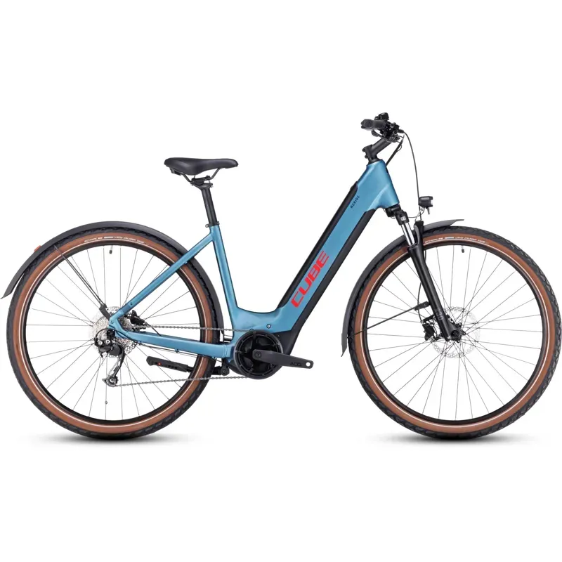 Cube Nuride Hybrid Performance 625 Allroad eTouring Bike in Blue/Red-2