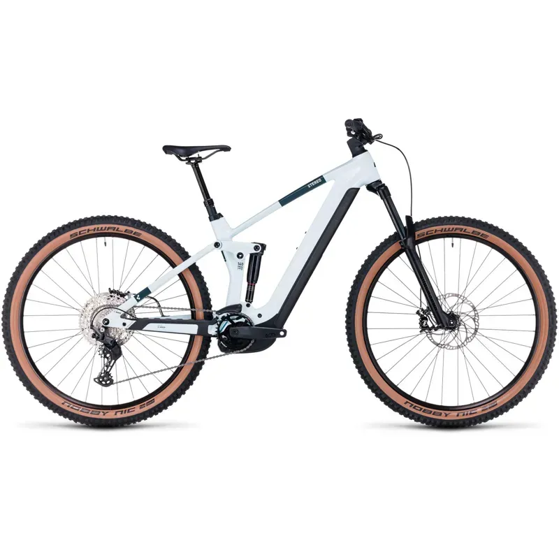 2024 Cube Stereo Hybrid 140 HPC Pro 750 eMountain Bike in Frost White