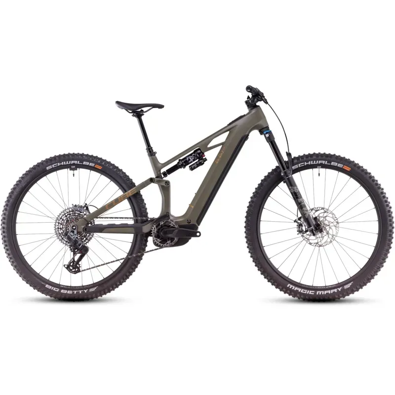 2025 Cube Stereo Hybrid ONE44 HPC TM 800 - Full Suspension Electric Bike - Dusty Olive / Gold