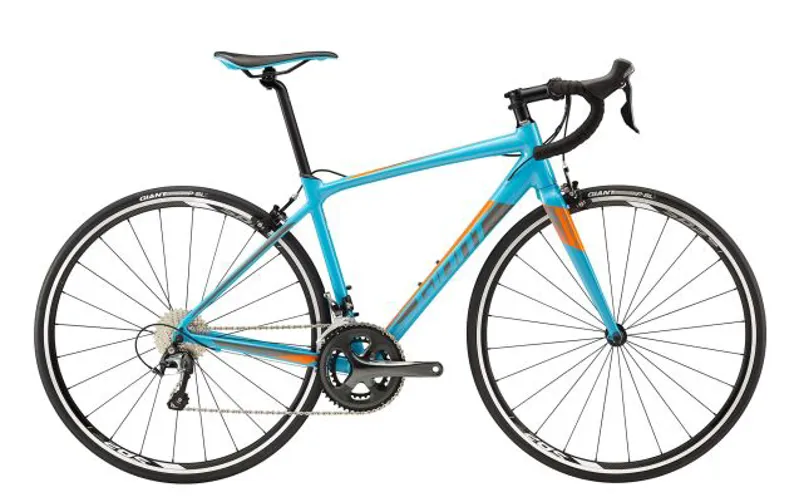 2018 GIANT CONTEND SL2 ALLOY ROAD BIKE, GLOSS BLUE/CHARCOAL/ORANG