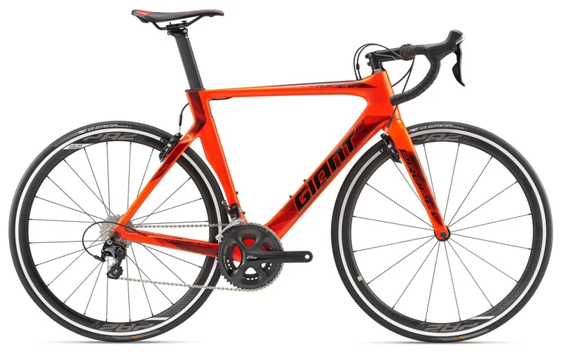 2018 GIANT PROPEL ADVANCED 2 CARBON ROAD BIKE, GLOSS NEON RED/BLACK.