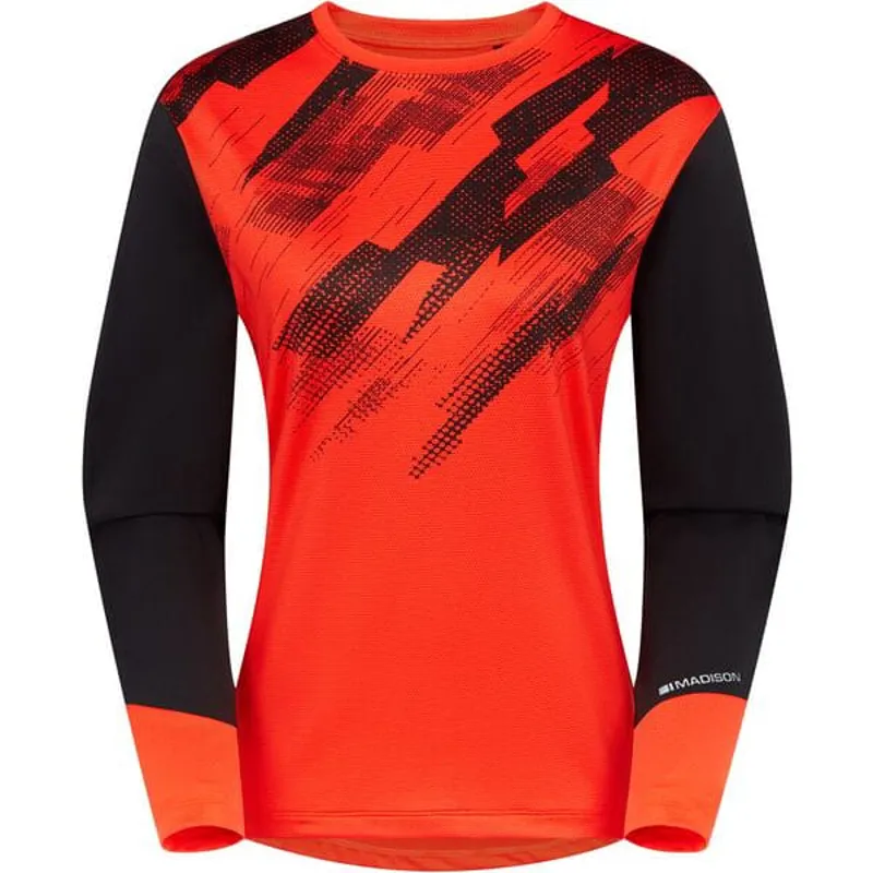 Madison Flux Women's Long Sleeve Trail Jersey In Magma Red/Black