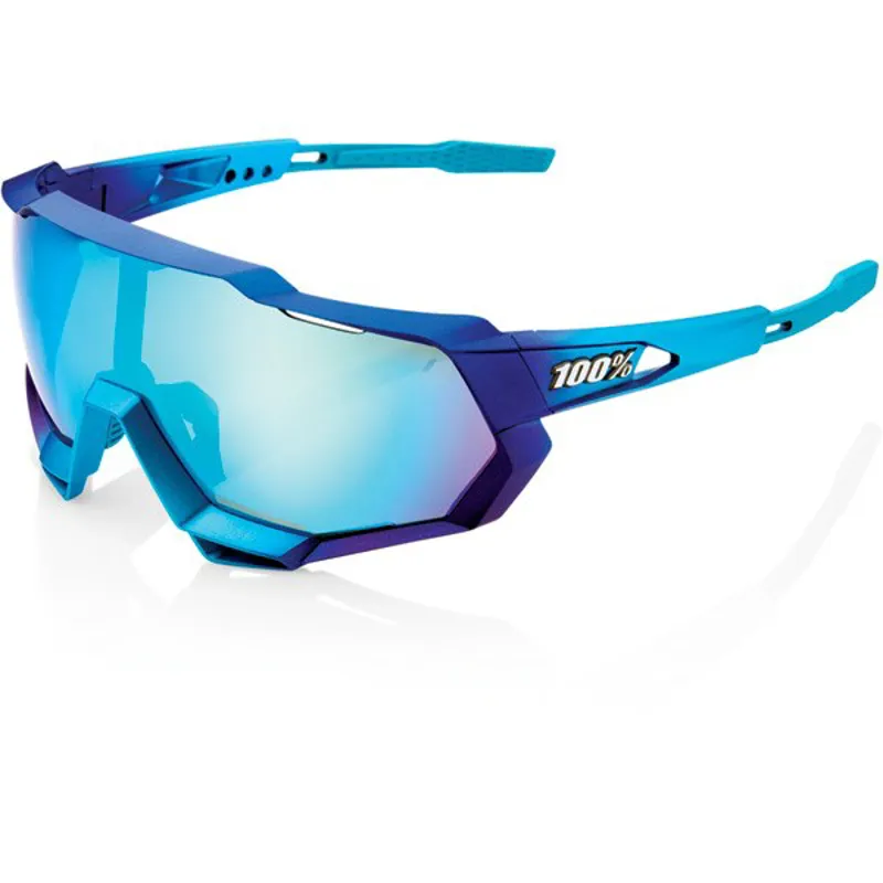 100% Speedtrap Mirror Blue Lens Sunglasses in Blue