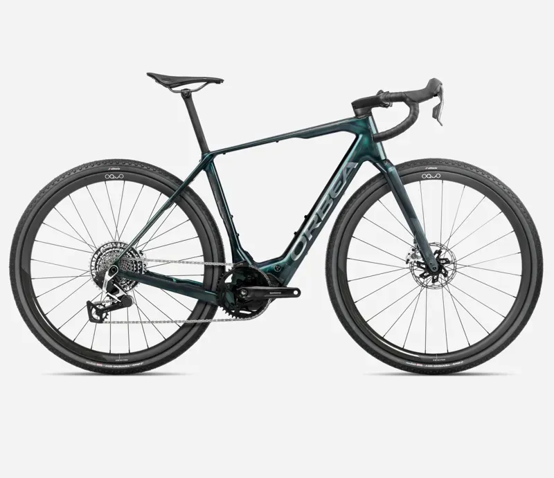 2025 Orbea Denna M11e E-Road Bike In Escape Green Gloss/Foggy Matt