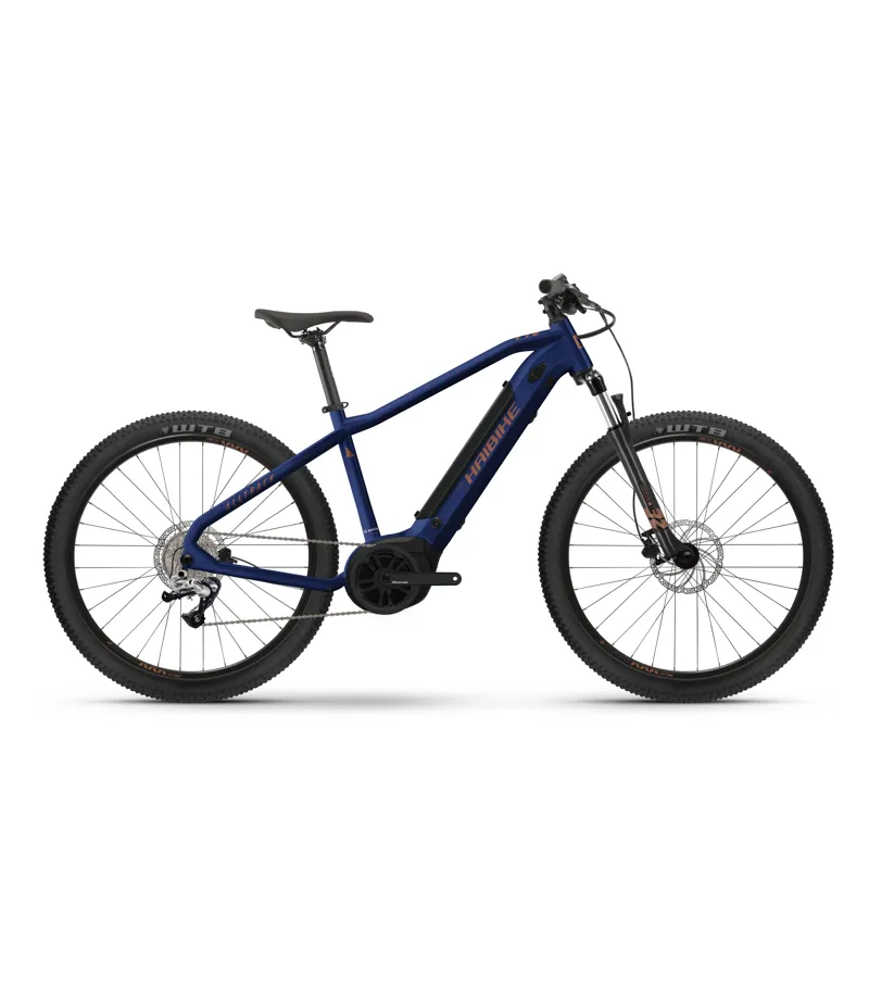 2024 Haibike Alltrack 4 - Electric Hardtail Mountain Bike - Cool Blue / Leather