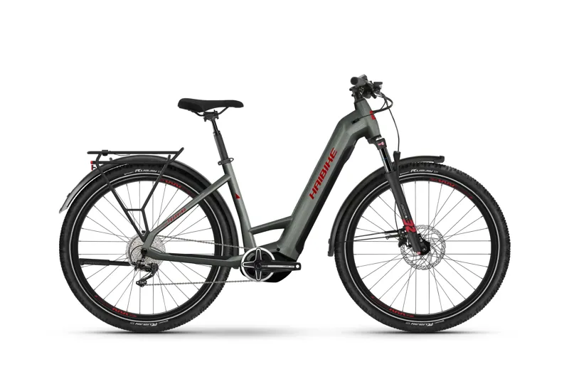 2024 Haibike Trekking 5 - Step Thru Electric Hybrid Bike - Acacia Haze Met / Red