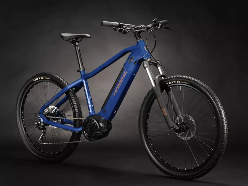 2024 Haibike Alltrack 4 - Electric Hardtail Mountain Bike - Cool Blue / Leather-1