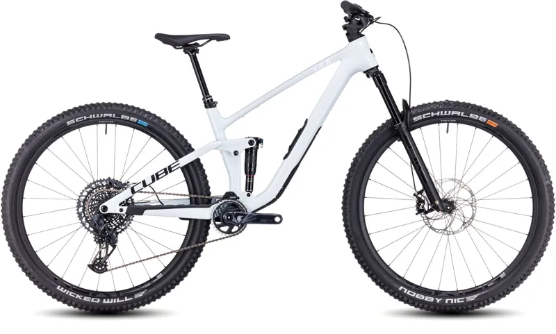 2025 Cube Stereo ONE44 C:68X SLX - Full Suspension Trail Mountain Bike - Frost White / Black