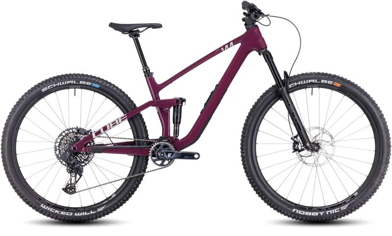 2025 Cube Stereo ONE44 C:68X SLX - Full Suspension Trail Mountain Bike - Wine / Grey