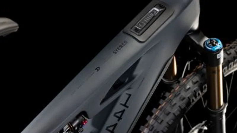 2025 Cube Stereo Hybrid One44 HPC AT - Electric Full Suspension Mountain Bike - Carbon / Gold-6