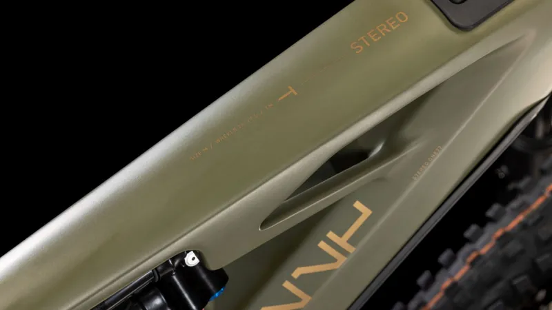 2025 Cube Stereo Hybrid One77 HPC TM - Electric Full Suspension Mountain Bike - Dusty Olive / Gold-5