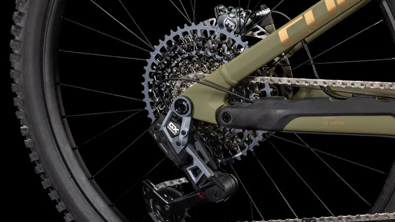 2025 Cube Stereo Hybrid One77 HPC TM - Electric Full Suspension Mountain Bike - Dusty Olive / Gold-2