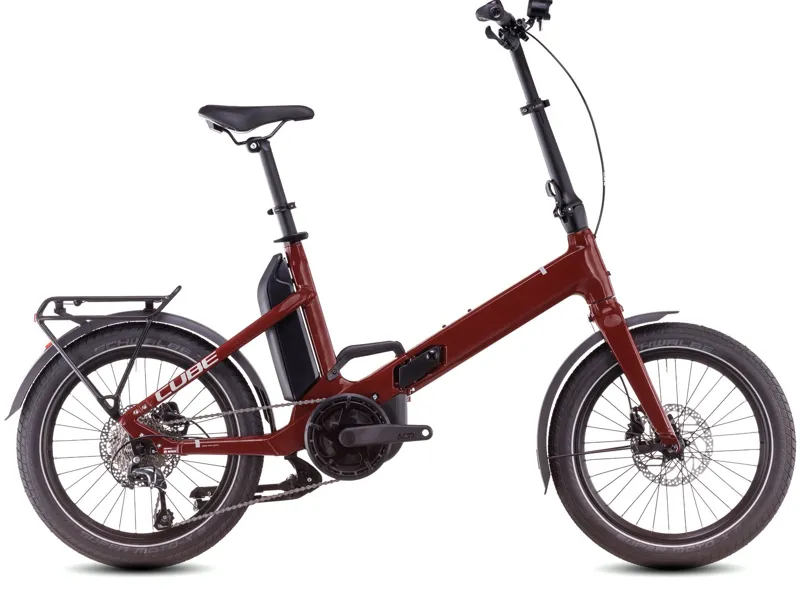 2025 Cube Fold Hybrid 500 - Electric Folding Bike - Merlot Red / Reflex
