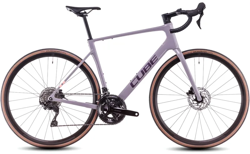 2025 Cube Attain C:62 Race - 105 equipped Carbon Road Bike - Plum Grey / Brink