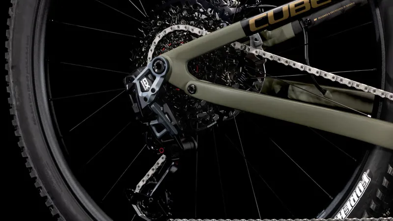 2025 Cube AMS ONE11 C:68X TM 29 - Full Suspension Carbon Trail Mountain Bike - Dusty Olive / Gold-6