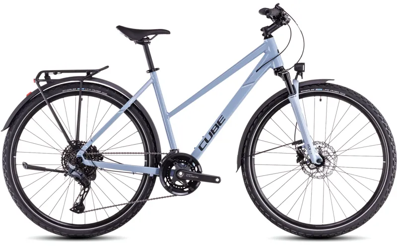 2025 Cube Nature EXC Allroad - Fully equipped Trapeze frame Hybrid Bike - Pigeon Blue / Black