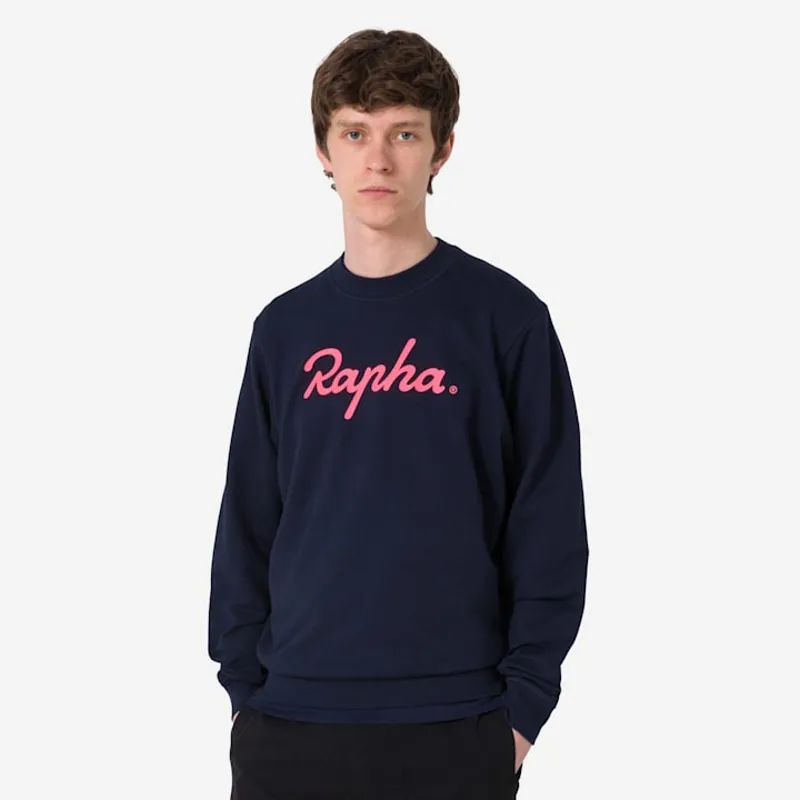 Rapha Men's Cotton Sweatshirt - Large Logo - Dark Navy/Hi-Vis Pink