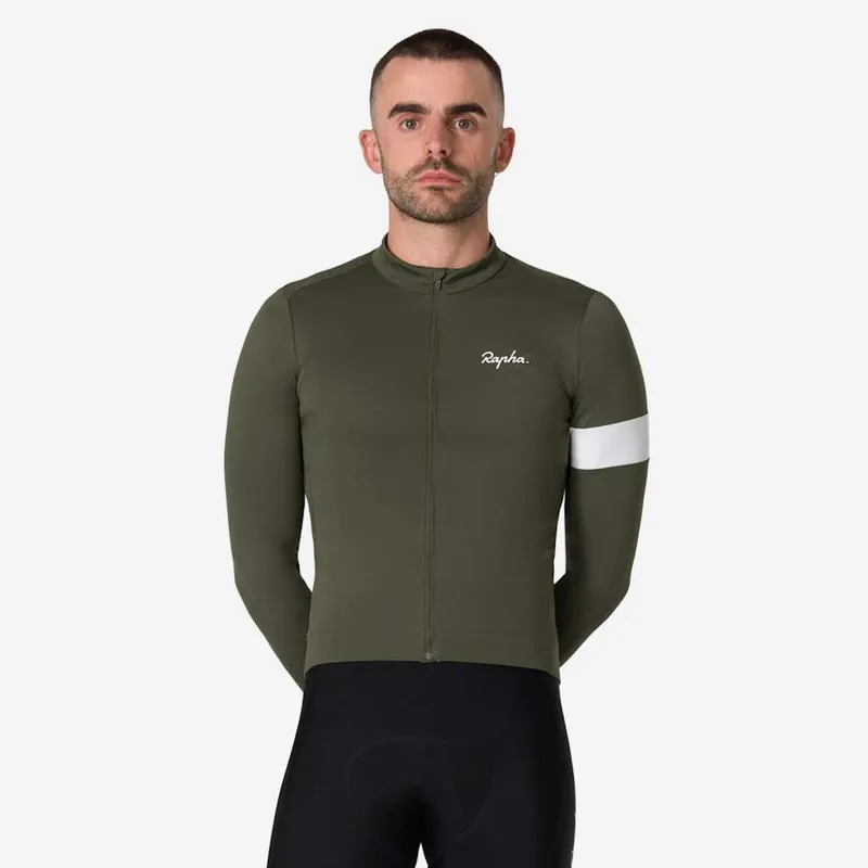 Rapha Men's Core Thermal Long Sleeve - Dark Green / White-2
