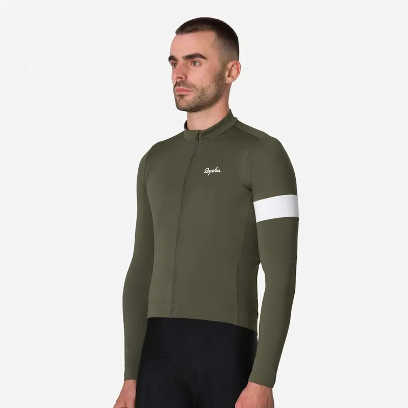 Rapha Men's Core Thermal Long Sleeve - Dark Green / White-3