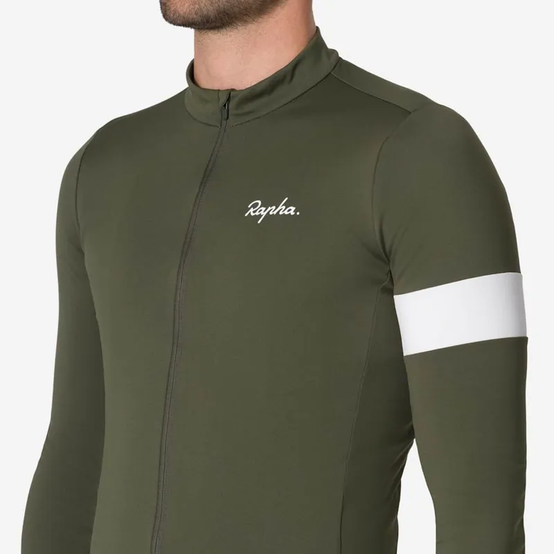Rapha Men's Core Thermal Long Sleeve - Dark Green / White-4