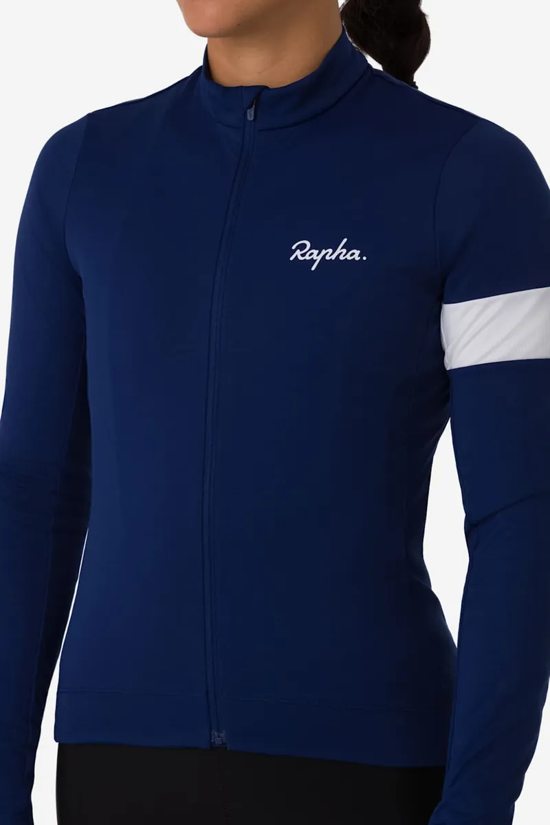Rapha Womens Core Thermal Long Sleeve Jersey - Navy / White-3