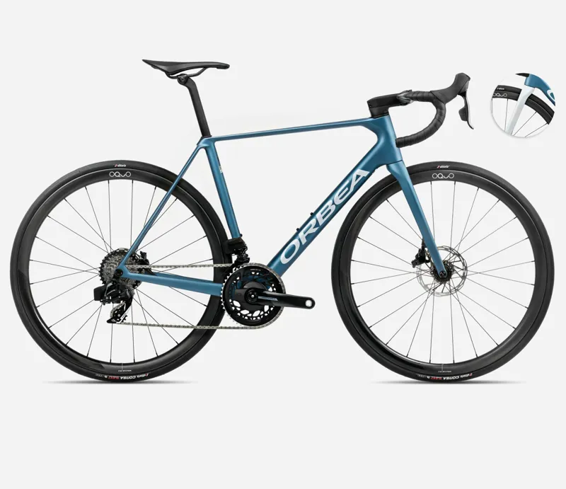 2025 Orbea Orca M21e-Team PWR - Carbon Road Bike - Slate Blue / Halo Silver Matt
