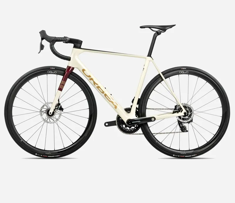 2025 Orbea Orca M21e-Team PWR - Carbon Road Bike - Ivory White / Burgundy Gloss / Vulcano Matt-1