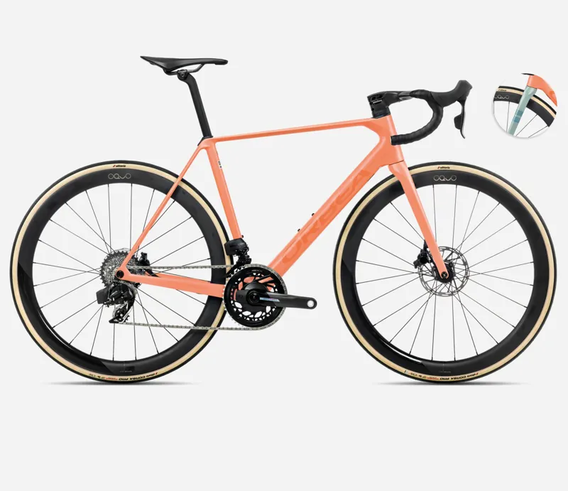 2025 Orbea Orca M21e-LTD PWR - Carbon Road Bike - Orange Cloud Matt / Stone Blue Matt