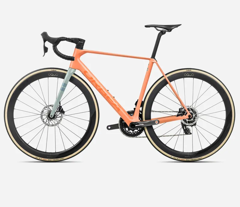 2025 Orbea Orca M21e-LTD PWR - Carbon Road Bike - Orange Cloud Matt / Stone Blue Matt-1