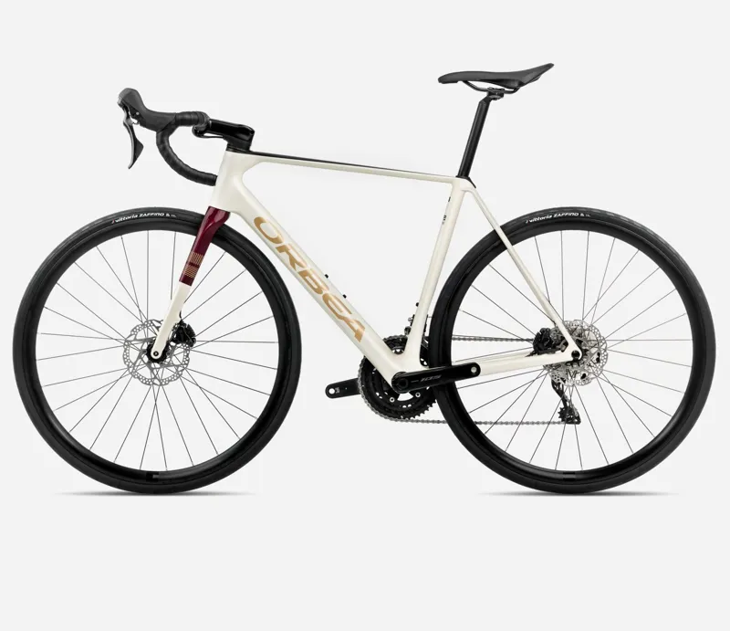 2025 Orbea Orca M30 - Carbon Road Bike - Ivory White / Burgundy / Vulcano Matt-1