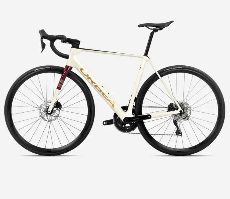 2025 Orbea Orca M30i - Carbon Road Bike - Ivory White / Burgundy Gloss / Vulcano Matt-1
