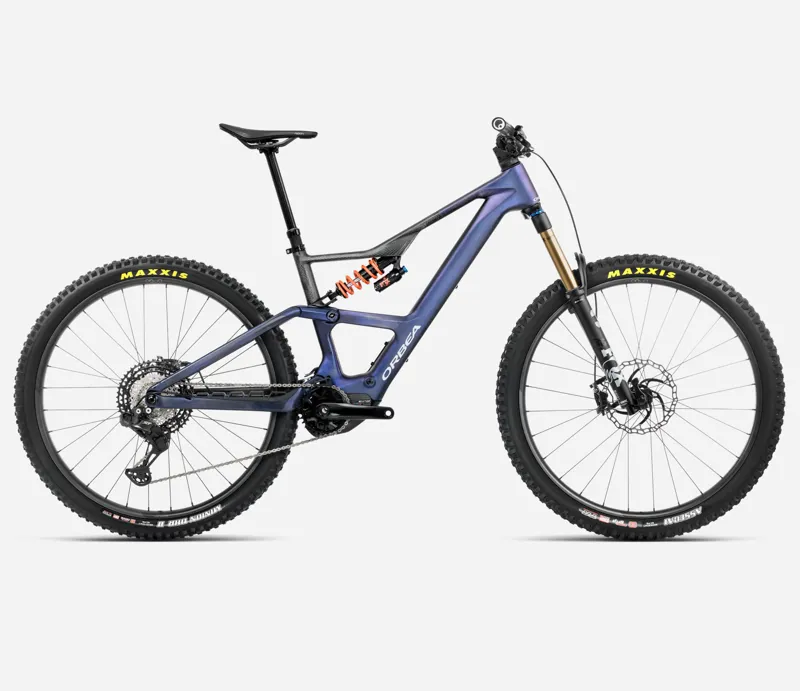 2025 Orbea Rise LT M-Team 630Wh - Electric Full Suspension Mountain Bike - Tanzanite Carbon View / Carbon Raw