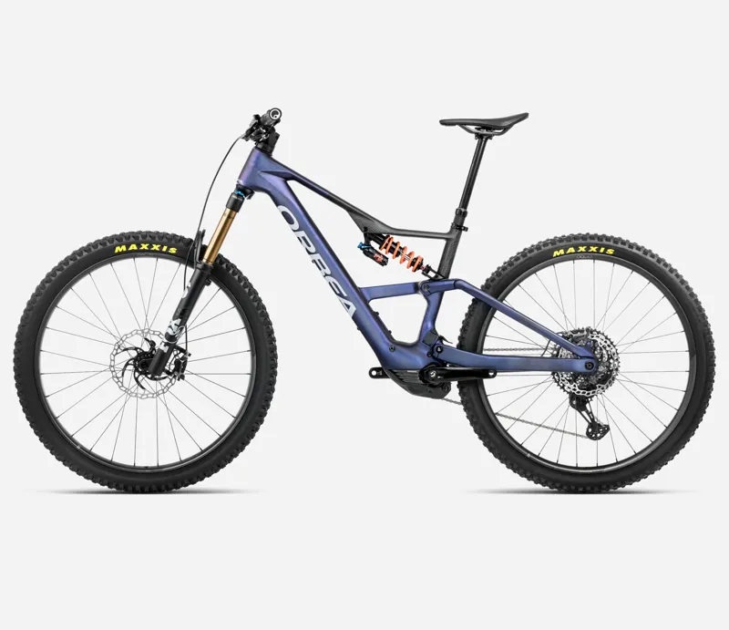 2025 Orbea Rise LT M-Team 420Wh - Electric Full Suspension Mountain Bike - Tanzanite Carbon View / Carbon Raw-1