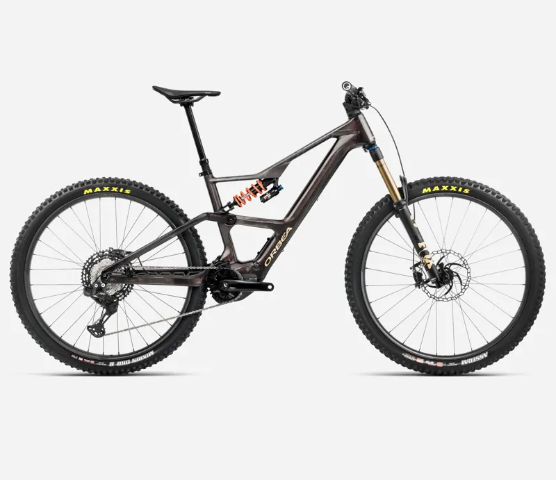 2025 Orbea Rise LT M-Team 420Wh - Electric Full Suspension Mountain Bike - Cosmic Carbon View / Golden Sand