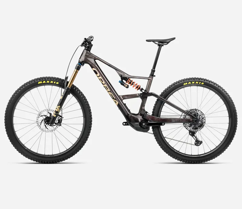 2025 Orbea Rise LT M-Team 630Wh - Electric Full Suspension Mountain Bike - Cosmic Carbon View / Golden Sand-1