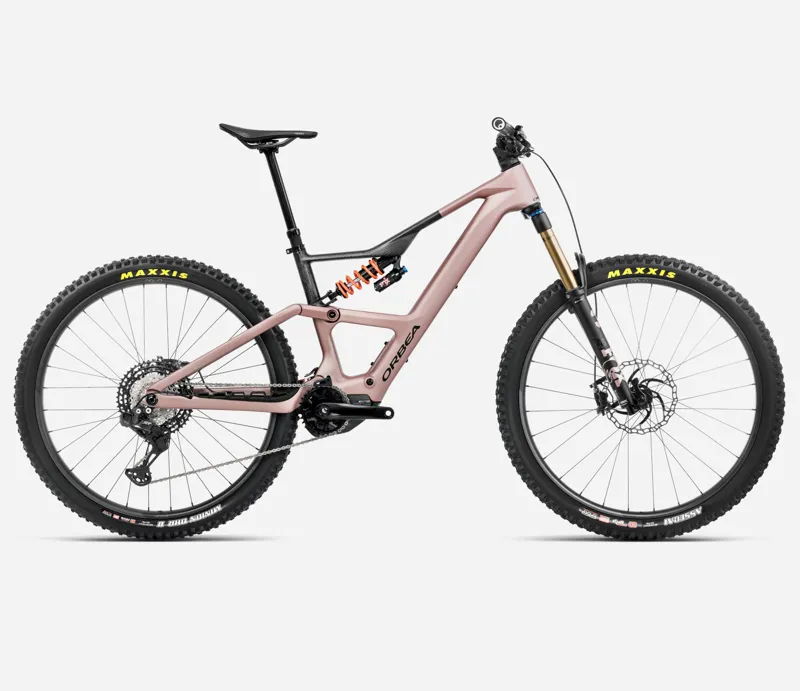 2025 Orbea Rise LT M-Team 420Wh - Electric Full Suspension Mountain Bike - Desert Rose / Carbon Raw