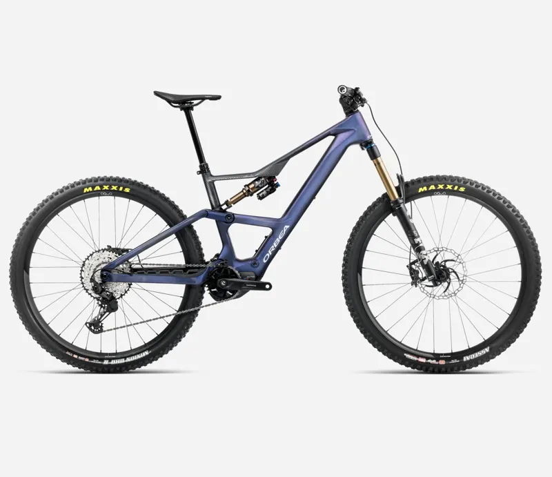 2025 Orbea Rise LT M10 420wh - Electric Full Suspension Mountain Bike - Tanzanite Carbon View / Carbon Raw