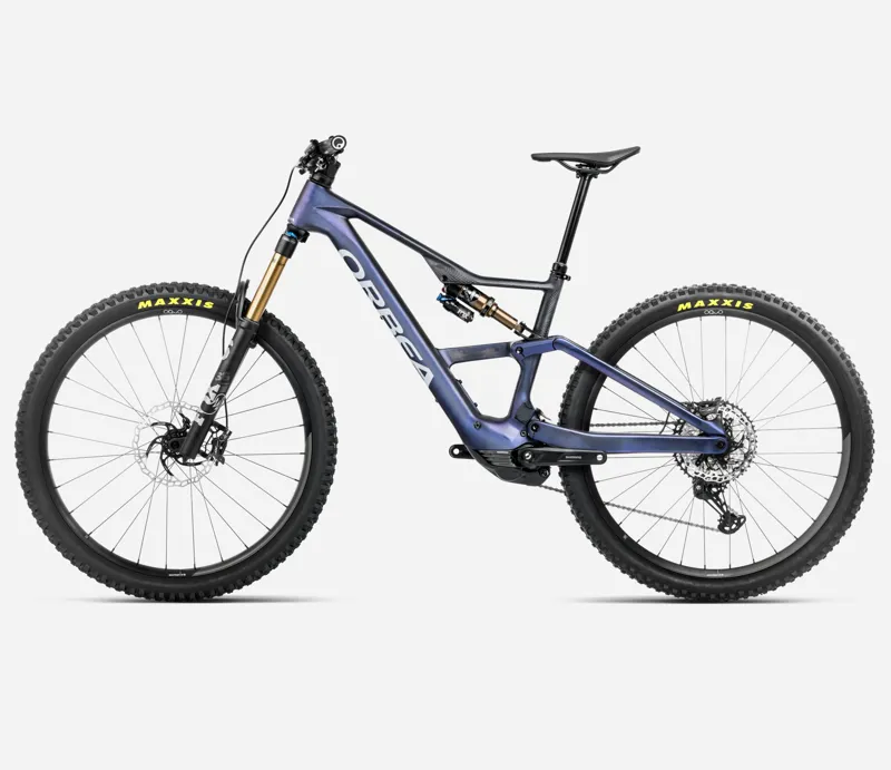 2025 Orbea Rise LT M10 420wh - Electric Full Suspension Mountain Bike - Tanzanite Carbon View / Carbon Raw-1