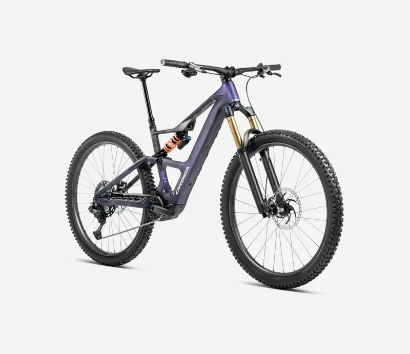 2025 Orbea Rise LT M-Team 420Wh - Electric Full Suspension Mountain Bike - Tanzanite Carbon View / Carbon Raw-2